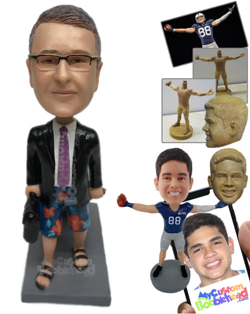 Retired Businessman in Shorts Heading to Airport Personalized Bobblehead