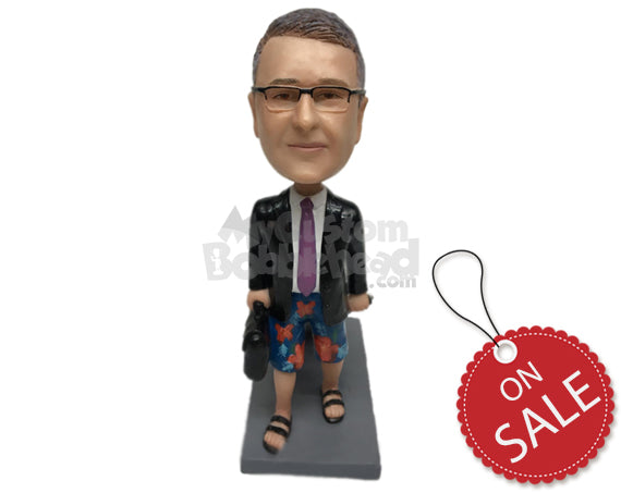 Custom Bobblehead Retired Businessman In Shorts And Heading To Airport - Careers & Professionals Corporate & Executives Personalized Bobblehead & Cake Topper