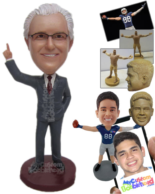 Businessman in Formal Outfit Pointing to the Sky Personalized Bobblehead