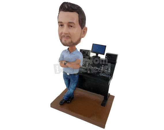 Custom Bobblehead Male Recording Studio Director Wearing Shirt And Jeans - Careers & Professionals Musicians Personalized Bobblehead & Cake Topper