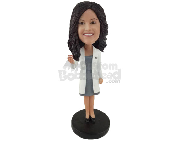 Custom Bobblehead Female Dentist Showing Off A Denture Prop - Careers & Professionals Dentists Personalized Bobblehead & Cake Topper