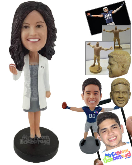 Female Dentist Showing Off a Denture Prop Personalized Bobblehead