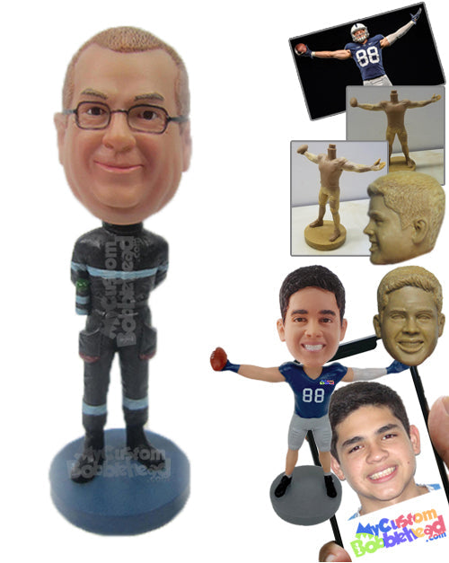 Car Racer in His Racing Attire Ready to Have the Race of His Life Personalized Bobblehead