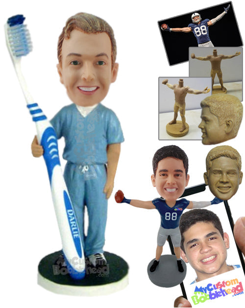 Male Dentist Toothbrush Brush Holder Personalized Bobblehead