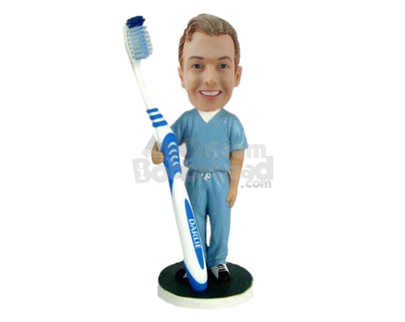 Custom Bobblehead Male Dentist Toothbrush Brush Holder - Careers & Professionals Dentists Personalized Bobblehead & Cake Topper