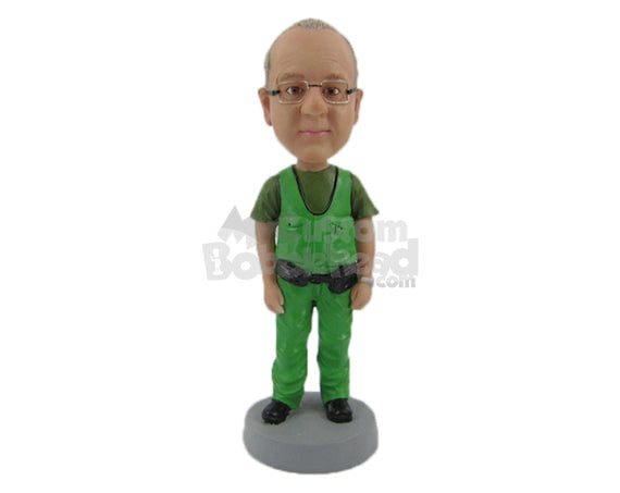 Handyman in Repairing Outfit with Carry-on Side Bags Personalized Bobblehead