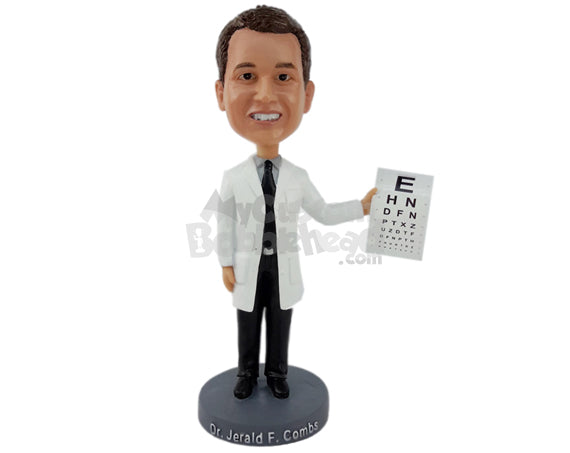 Custom Bobblehead Male Optometrist Holding an Eye Chart - Careers & Professionals Optometrists Personalized Bobblehead & Cake Topper