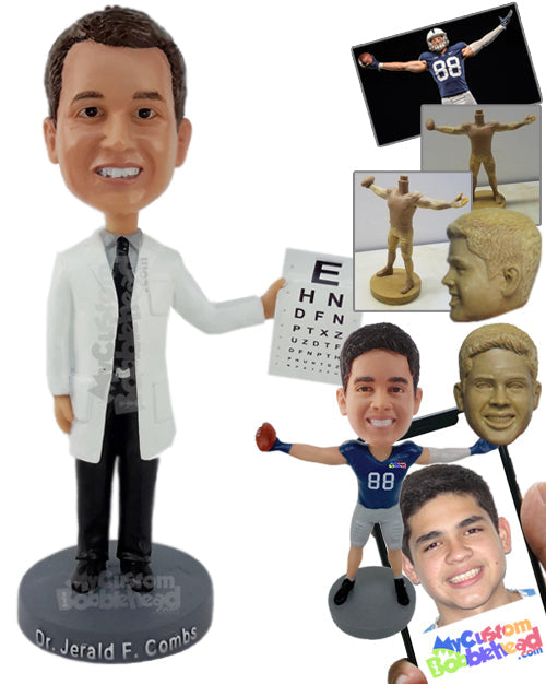 Male Optometrist Holding Eye Chart Personalized Bobblehead