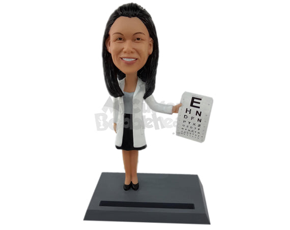 Custom Bobblehead Female Optometrist Holding an Eye Chart - Careers & Professionals Optometrists Personalized Bobblehead & Cake Topper