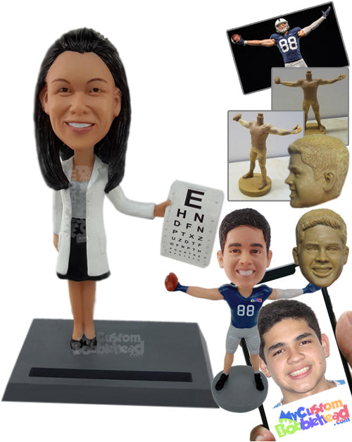 Female Optometrist Holding Eye Chart Personalized Bobblehead