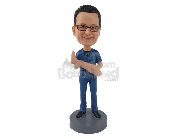 Custom Bobblehead Doctor Holding A Foot In His Hand - Careers & Professionals Medical Doctors Personalized Bobblehead & Cake Topper