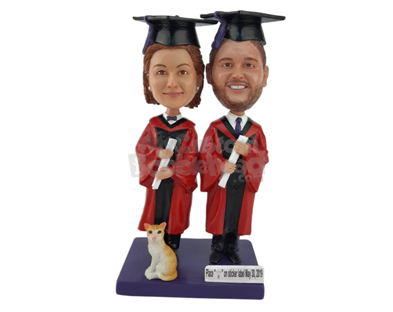 Custom Bobblehead Graduates Holding Their Degrees - Careers & Professionals Graduates Personalized Bobblehead & Cake Topper