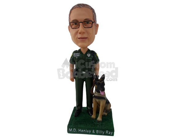 Custom Bobblehead Police Officer With His Shepherd - Careers & Professionals Arms Forces Personalized Bobblehead & Cake Topper