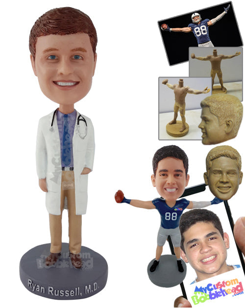 Doctor Wearing a Lab Coat and Stethoscope Personalized Bobblehead