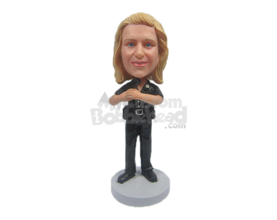 Custom Bobblehead Gorgeous Policewoman Ready Her Work And Wearing Her Professional Attire - Careers & Professionals Arm Forces Personalized Bobblehead & Cake Topper