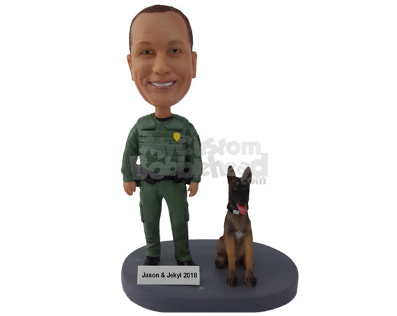 Custom Bobblehead Arm Forces Dude With A Dog - Careers & Professionals Arms Forces Personalized Bobblehead & Cake Topper