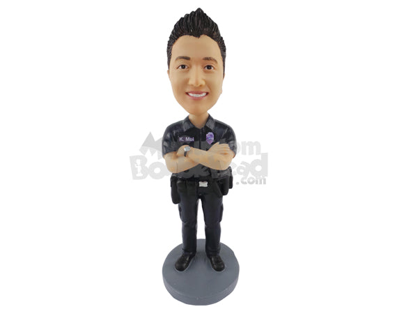 Custom Bobblehead Powerful Police Officer - Careers & Professionals Arms Forces Personalized Bobblehead & Cake Topper