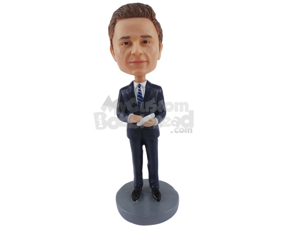 Custom Bobblehead Lawyer Waiting To Write Down Notes Holding Notepad In Hands - Careers & Professionals Lawyers Personalized Bobblehead & Cake Topper