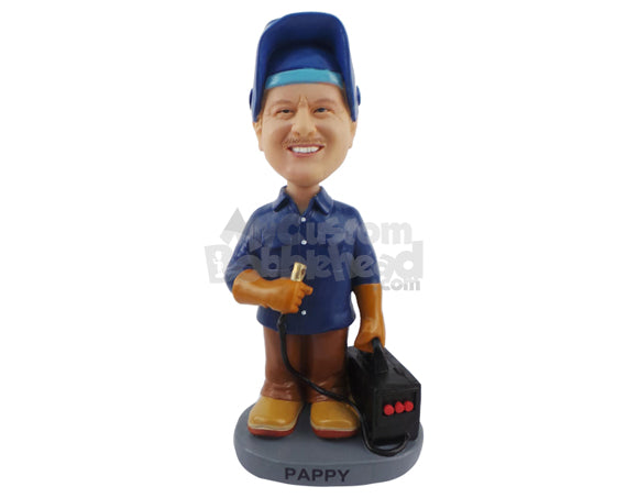 Custom Bobblehead An Electrician With His Wires And Tool Box - Careers & Professionals Architects & Engineers Personalized Bobblehead & Cake Topper