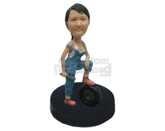 Custom Bobblehead Cool Lady Wearing A Gorgeous Mechanic Attire - Careers & Professionals Architects & Engineers Personalized Bobblehead & Cake Topper