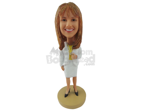 Custom Bobblehead Business Woman Wearing A Very Smart And Fancy Dress - Careers & Professionals Real Estate Agents Personalized Bobblehead & Cake Topper