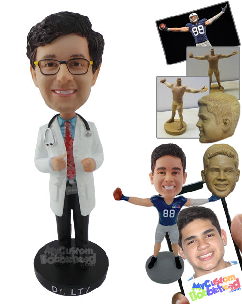 Doctor Wearing a Medical Lab Coat and Stethoscope Personalized Bobblehead