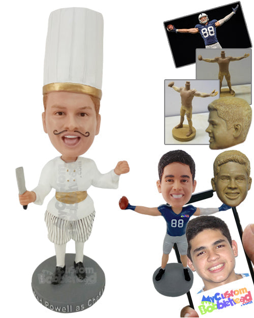 Master Chef with His Long Hat and Uniform Personalized Bobblehead