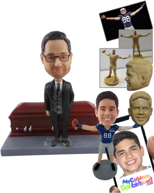 Guy Wearing Suit Besides a Coffin Personalized Bobblehead