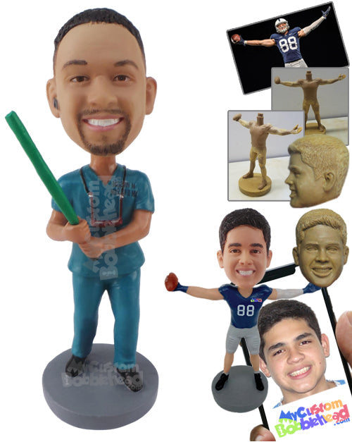 Medical Staff Holding a Bat in His Hand Personalized Bobblehead