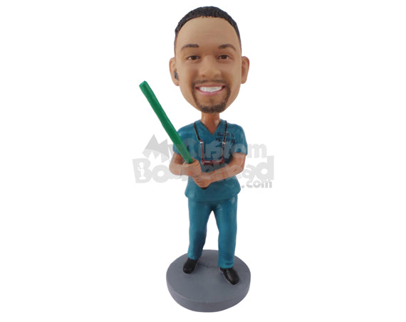 Custom Bobblehead Medical Staff Holding A Bat In His Hand - Careers & Professionals Optometrists Personalized Bobblehead & Cake Topper