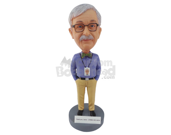 Custom Bobblehead Man Wearing His Id Card And Casual Work Clothes - Careers & Professionals Reporters Personalized Bobblehead & Cake Topper