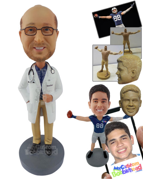 Medical Doctor Wearing a Lab Coat with a Stethoscope Personalized Bobblehead