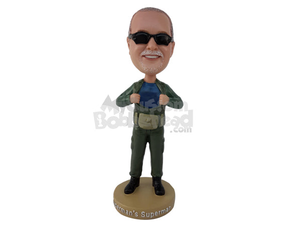 Soldier Revealing His Chest Ready to Fight Crime Personalized Bobblehead