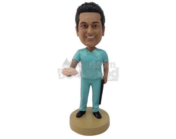 Custom Bobblehead Surgeon With Brains In His Hand - Careers & Professionals Medical Doctors Personalized Bobblehead & Cake Topper