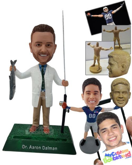 Doctor Holding Fishing Essentials in His Hand Personalized Bobblehead