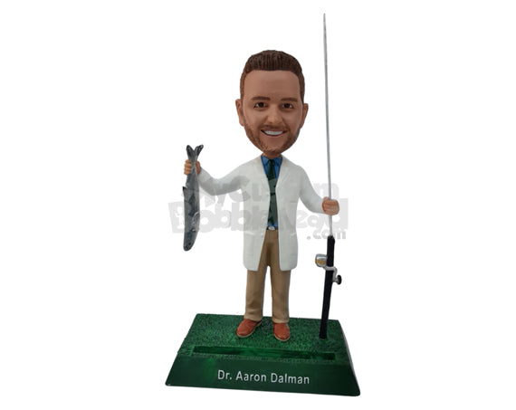 Custom Bobblehead Doctor Holding Fishing Essentials In His Hand - Careers & Professionals Medical Doctors Personalized Bobblehead & Cake Topper