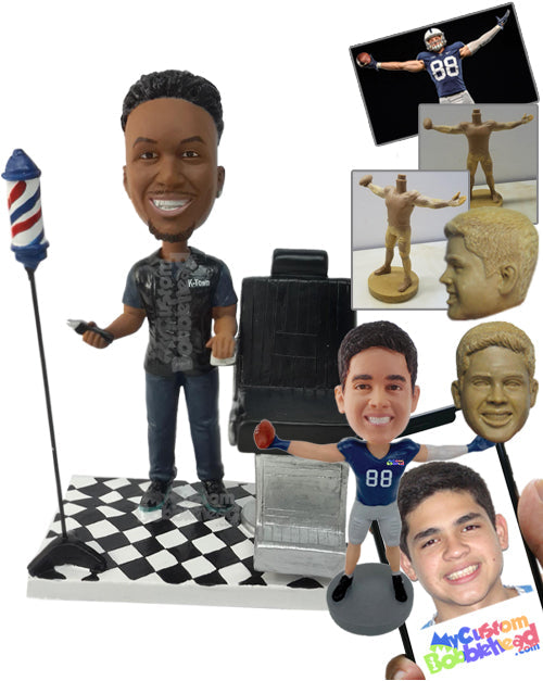 Barber with Chair and Clippers Personalized Bobblehead