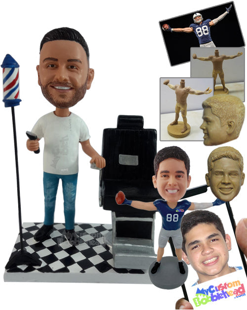 Elegant Barber with a Fancy Stylist Chair and Hair Clippers Personalized Bobblehead