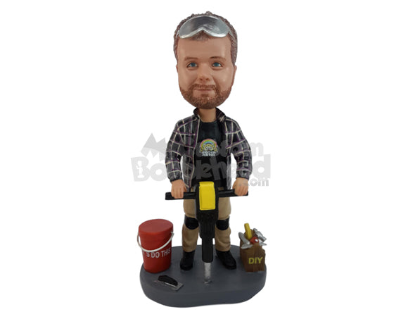 Custom Bobblehead Driller With His Drilling Machine And Essentials - Careers & Professionals Architects & Engineers Personalized Bobblehead & Cake Topper