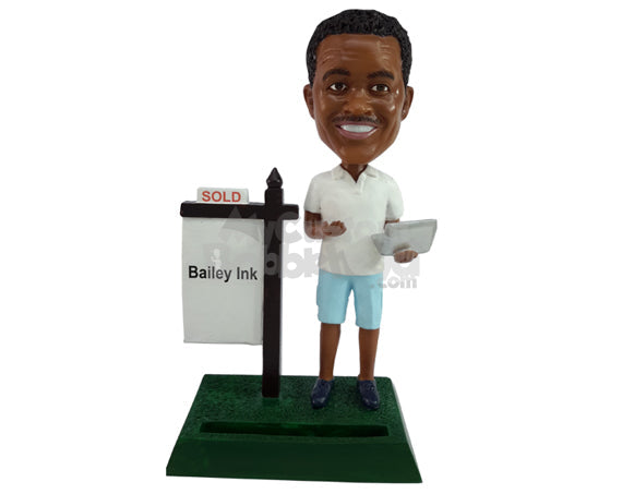 Custom Bobblehead Guy Who Sells Property - Careers & Professionals Real Estate Agents Personalized Bobblehead & Cake Topper