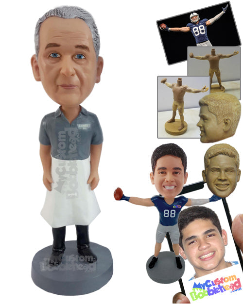 Cook Wearing a Long Apron Personalized Bobblehead