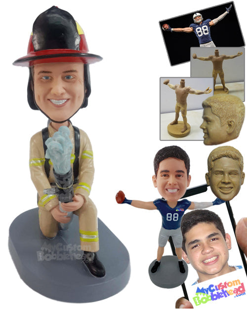 Firefighter with Large Hose Ready to Fight the Blaze Personalized Bobblehead