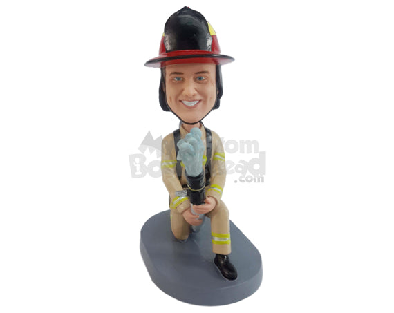 Custom Bobblehead Firefighter With Large HoseReady to Fight The Blaze - Careers & Professionals Firefighters Personalized Bobblehead & Cake Topper