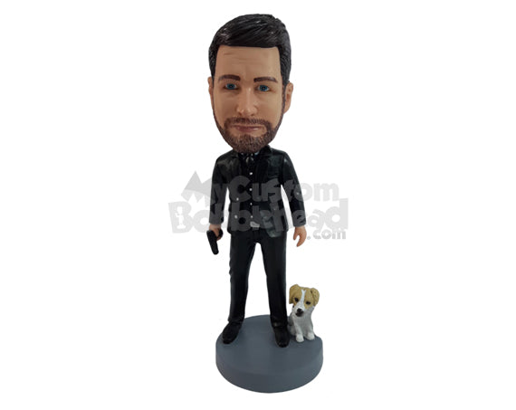 Custom Bobblehead Spy 7 Holding A Gun - Careers & Professionals Arms Forces Personalized Bobblehead & Cake Topper