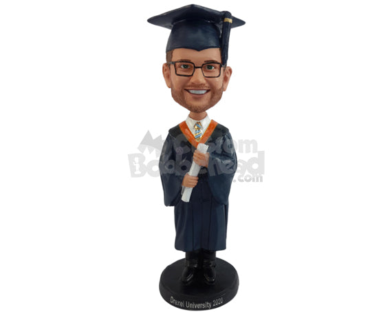 Custom Bobblehead Happy graduate student holding a diploma - Careers & Professionals Graduates Personalized Bobblehead & Action Figure