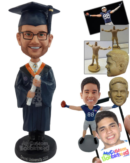 Happy Graduate Student Holding a Diploma Personalized Bobblehead