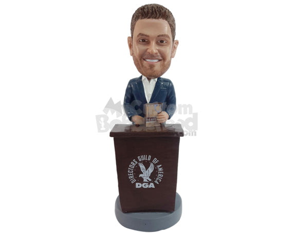 Custom Bobblehead Lecturing professional giving a presentation on a stand with a book at hand - Careers & Professionals Teachers Personalized Bobblehead & Action Figure