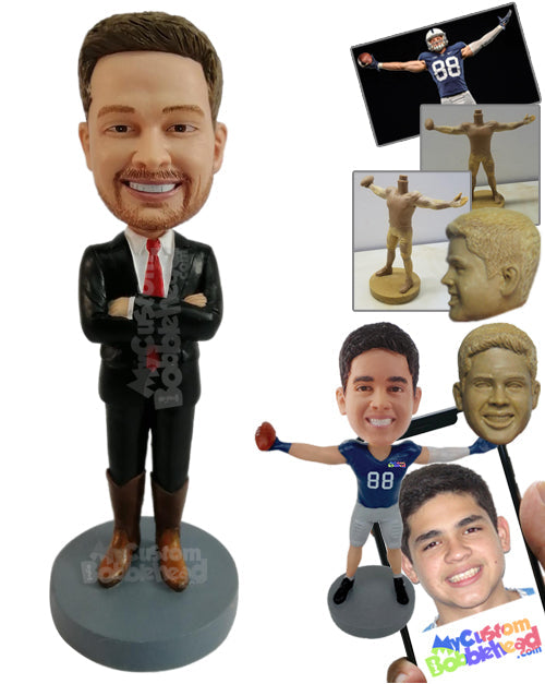 Good-looking Cowboy Corporate Man, Ready to Roll with Crossed Arms Personalized Bobblehead