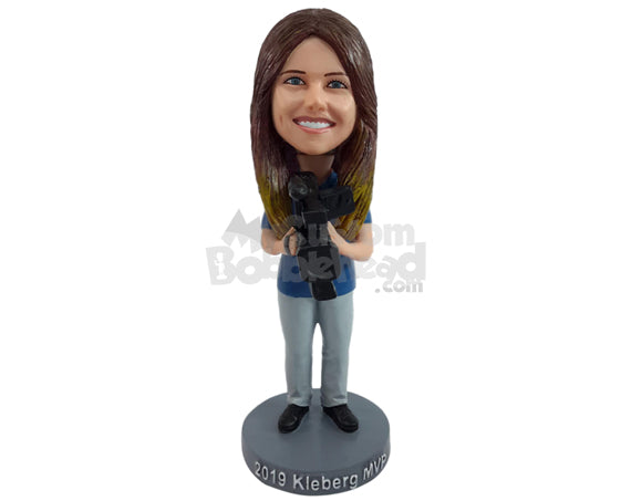 Custom Bobblehead Cool Videographer ready to start recording with a pro camera at hand - Careers & Professionals Reporters Personalized Bobblehead & Action Figure