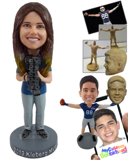 Cool Videographer Ready to Start Recording with a Pro Camera at Hand Personalized Bobblehead